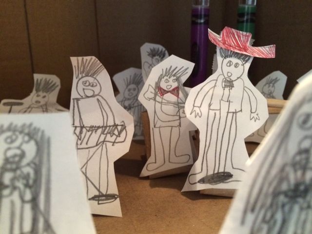 A closeup of the diorama: me with the hat, Jonny Lam with the bow tie, and Ahmed on keys.