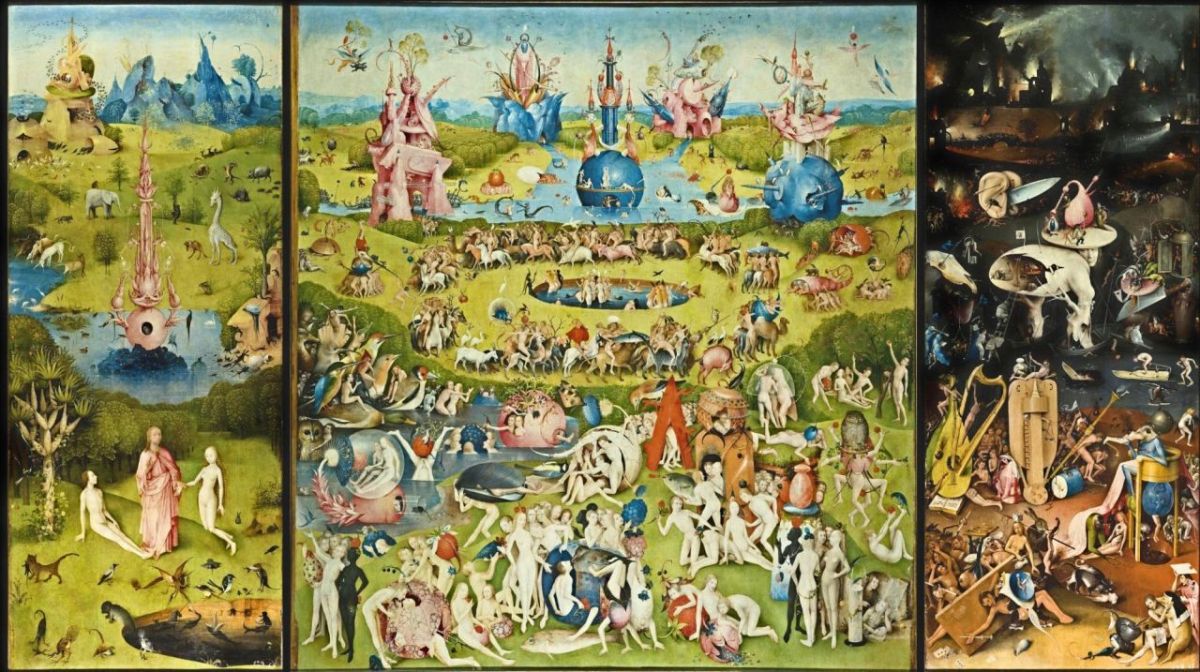 'The Garden of Earthly Delights.' Oil on oak panels, c. 1500-1505. Museo del Prado, Madrid.