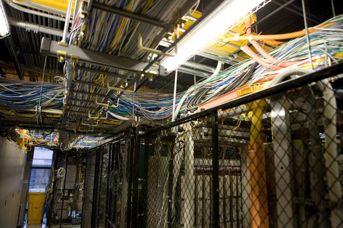 Inside a data center at the One Wilshire building in Los Angeles, CA.